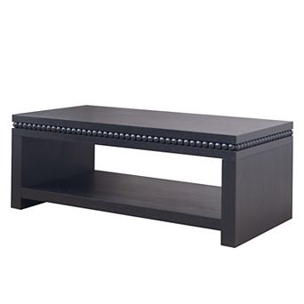 KWPZQEB Vintage Beaded Trim Wood Coffee Table, Farmhouse Living Room Furniture