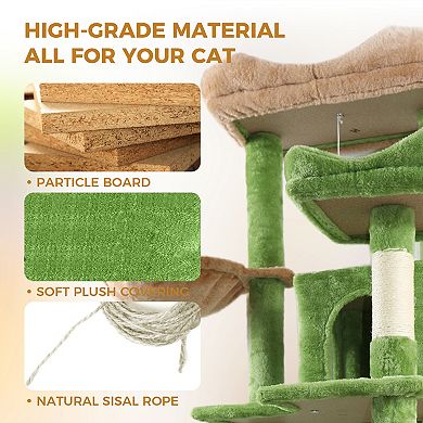 KWPZQEB Indoor Plush Cat Tower Multi-Level Cat Tree with Hammocks, 68 Inch Tall