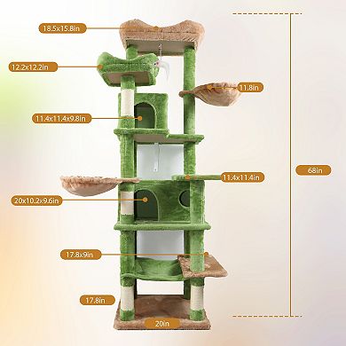 KWPZQEB Indoor Plush Cat Tower Multi-Level Cat Tree with Hammocks, 68 Inch Tall