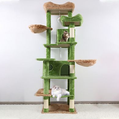 KWPZQEB Indoor Plush Cat Tower Multi-Level Cat Tree with Hammocks, 68 Inch Tall