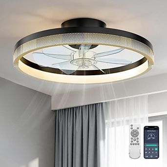 Akofun Ceiling Fans with Lights, Low Profile Modern Fandelier, Small Bladeless LED, Black Dot, 1Pack