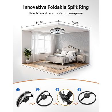 Akofun Ceiling Fans with Lights, Low Profile Modern Fandelier, Small Bladeless LED, Black Dot, 1Pack