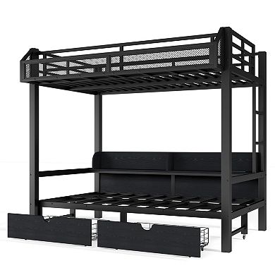 KWPZQEB Twin over Twin Multifunctional Metal Bunk Bed, No Spring Box Needed, Black
