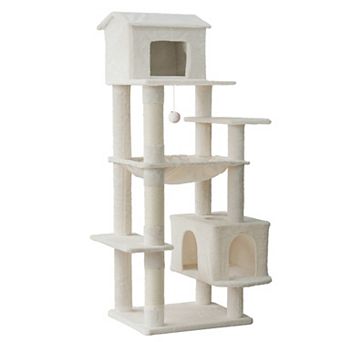 KWPZQEB Plush Cat Tower, Multi-Level Cat Tree with Unique Cat House, Hammock