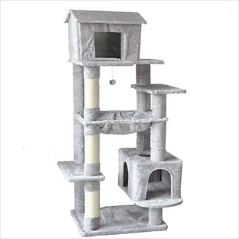 KWPZQEB Plush Cat Tower, Multi-Level Cat Tree with Unique Cat House, Hammock