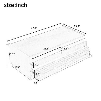 KWPZQEB Retro Fluted Style Rectangle Coffee Table with 4 Drawers & 2 Display Shelves