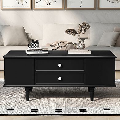 KWPZQEB Rustic Coffee Table with 2 Side Hidden Storage Compartments & 4 Drawers for Living Room
