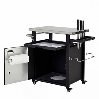 KWPZQEB Outdoor Stainless Steel Top Kitchen Island with Spice & Paper Rack, Black