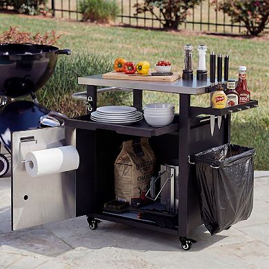 KWPZQEB Outdoor Stainless Steel Top Kitchen Island with Spice & Paper Rack, Black