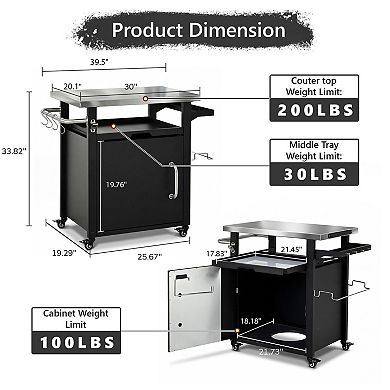 KWPZQEB Outdoor Stainless Steel Top Kitchen Island with Spice & Paper Rack, Black