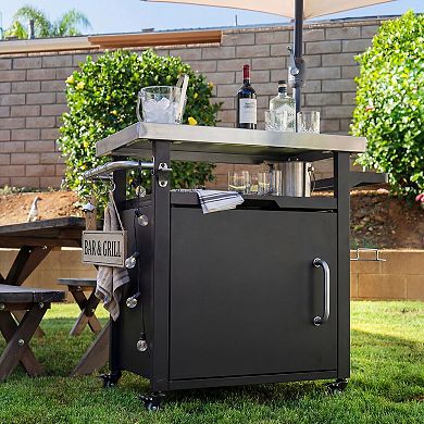 KWPZQEB Outdoor Stainless Steel Top Kitchen Island with Spice & Paper Rack, Black