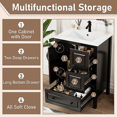 KWPZQEB Modern 24 Inch Vanity Sink Unit with 3 Soft-closing Drawers
