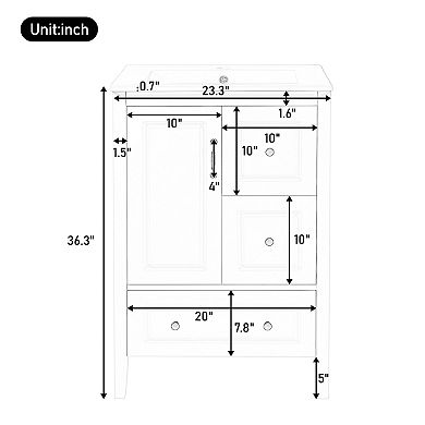 KWPZQEB Modern 24 Inch Vanity Sink Unit with 3 Soft-closing Drawers