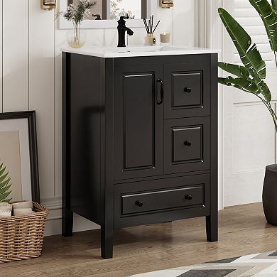 KWPZQEB Modern 24 Inch Vanity Sink Unit with 3 Soft-closing Drawers