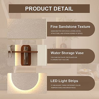 KWPZQEB Sandstone Wall Decor with Adjustable 3-Color LED & Simulated Green Plants for Hallway