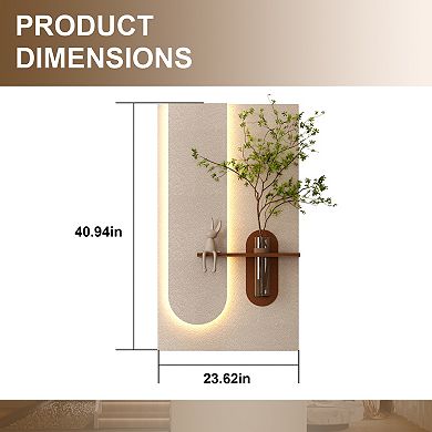 KWPZQEB Sandstone Wall Decor with Adjustable 3-Color LED & Simulated Green Plants for Hallway