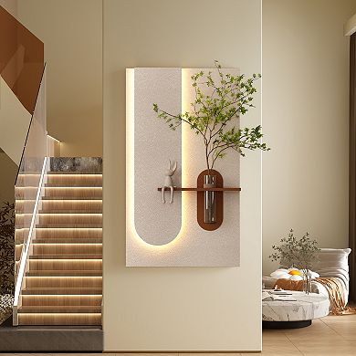 KWPZQEB Sandstone Wall Decor with Adjustable 3-Color LED & Simulated Green Plants for Hallway