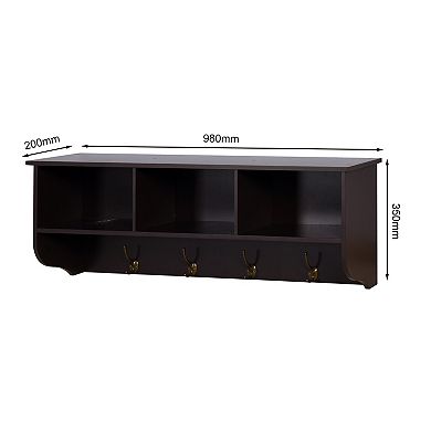 KWPZQEB Entryway Wall Mounted Storage Shelf with 4 Dual Hooks