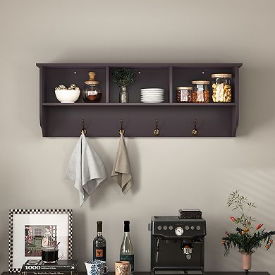 KWPZQEB Entryway Wall Mounted Storage Shelf with 4 Dual Hooks