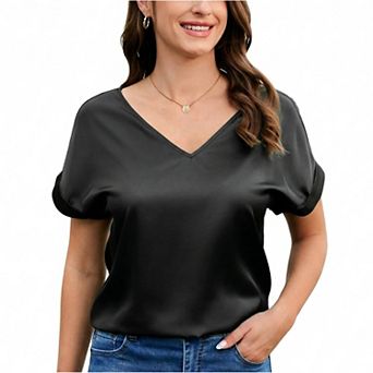 Zeagoo Women's Short Sleeve V Neck Blouse Elegant Casual Dressy Tops for Office Daily Wear