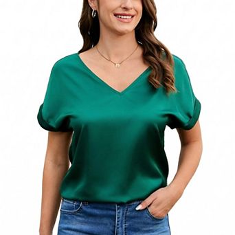 Zeagoo Women's Short Sleeve V Neck Blouse Elegant Casual Dressy Tops for Office Daily Wear