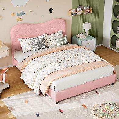 Bed Frame with Berber Fleece Upholstered Headboard