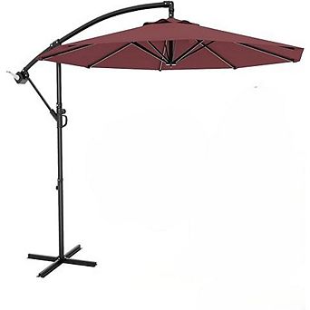 10FT Patio Umbrella With Base, Outdoor Offset Umbrella With Infinite Tilt and Crank Lift