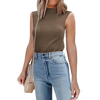 Zeagoo Women's Mock Turtle Neck Sleeveless Knit Pullover Sweater Vest Casual Slim Fitted Tops