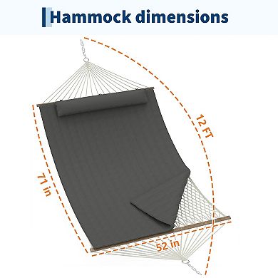 2 Person Outdoor Hammock with Stand Cotton Rope Hammock with Polyester Pad Adjustable Steel Frame