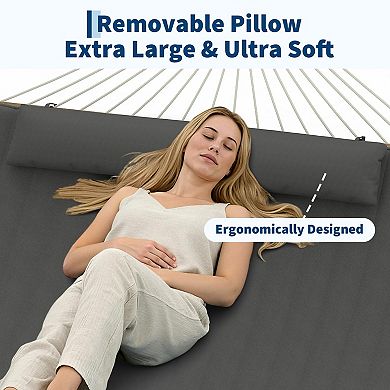 2 Person Outdoor Hammock with Stand Cotton Rope Hammock with Polyester Pad Adjustable Steel Frame