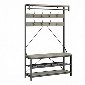 Industrial Storage Bench with Large Shoe Rack Shelf - 8 Hooks