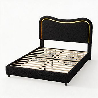 Boucle Bed Frame with 2 Drawers, Upholstered Platform Bed with Headboard, No Box Spring Needed