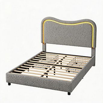 Boucle Bed Frame with 2 Drawers, Upholstered Platform Bed with Headboard, No Box Spring Needed