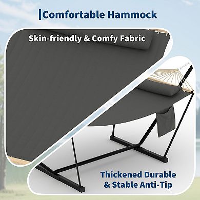 Double Hammock with Stand for Outdoor Portable 2 Person Hammock with Adjustable Steel Stand