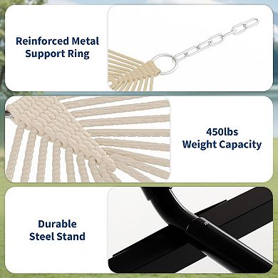 Double Hammock with Stand for Outdoor Portable 2 Person Hammock with Adjustable Steel Stand