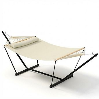 Double Hammock with Stand for Outdoor Portable 2 Person Hammock with Adjustable Steel Stand