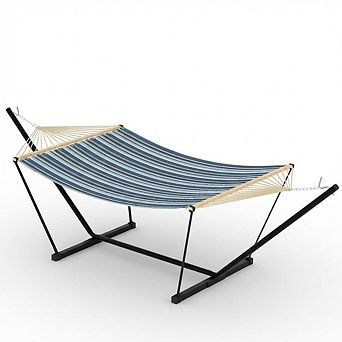 Double Hammock with Stand for Outdoor Portable 2 Person Hammock with Adjustable Steel Stand