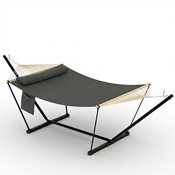 Double Hammock with Stand for Outdoor Portable 2 Person Hammock with Adjustable Steel Stand