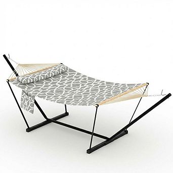 Double Hammock with Stand for Outdoor Portable 2 Person Hammock with Adjustable Steel Stand