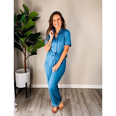 Ekouaer Stripe Pajamas Set for Women Button Down Short Sleeve Pjs Set Soft Lounge Set