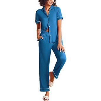 Ekouaer Stripe Pajamas Set for Women Button Down Short Sleeve Pjs Set Soft Lounge Set