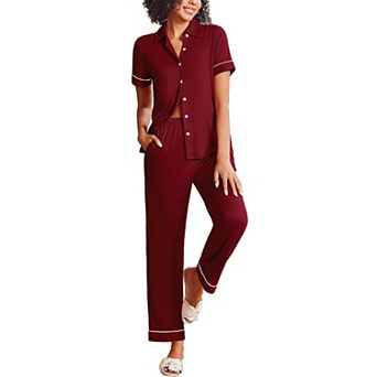 Ekouaer Stripe Pajamas Set for Women Button Down Short Sleeve Pjs Set Soft Lounge Set