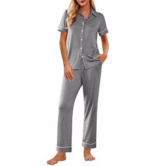 Ekouaer Stripe Pajamas Set for Women Button Down Short Sleeve Pjs Set Soft Lounge Set