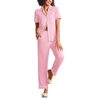 Ekouaer Stripe Pajamas Set for Women Button Down Short Sleeve Pjs Set Soft Lounge Set