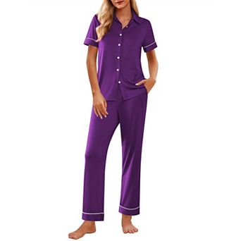 Ekouaer Stripe Pajamas Set for Women Button Down Short Sleeve Pjs Set Soft Lounge Set