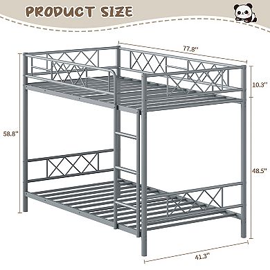 Twin Over Twin Bunk Bed with Stairs, Heavy Duty Metal Construction & High Guardrail, No Box Spring