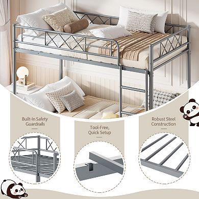Twin Over Twin Bunk Bed with Stairs, Heavy Duty Metal Construction & High Guardrail, No Box Spring