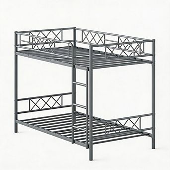 Twin Over Twin Bunk Bed with Stairs, Heavy Duty Metal Construction & High Guardrail, No Box Spring
