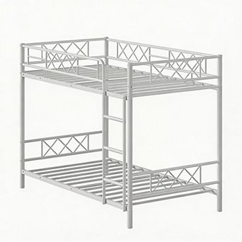 Twin Over Twin Bunk Bed with Stairs, Heavy Duty Metal Construction & High Guardrail, No Box Spring