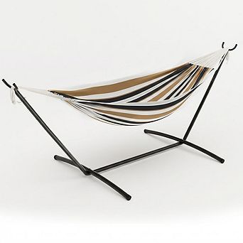 Single Hammock with Stand Heavy Duty 450 lbs Capacity Brazilian Style Cotton Fabric Portable Lounger